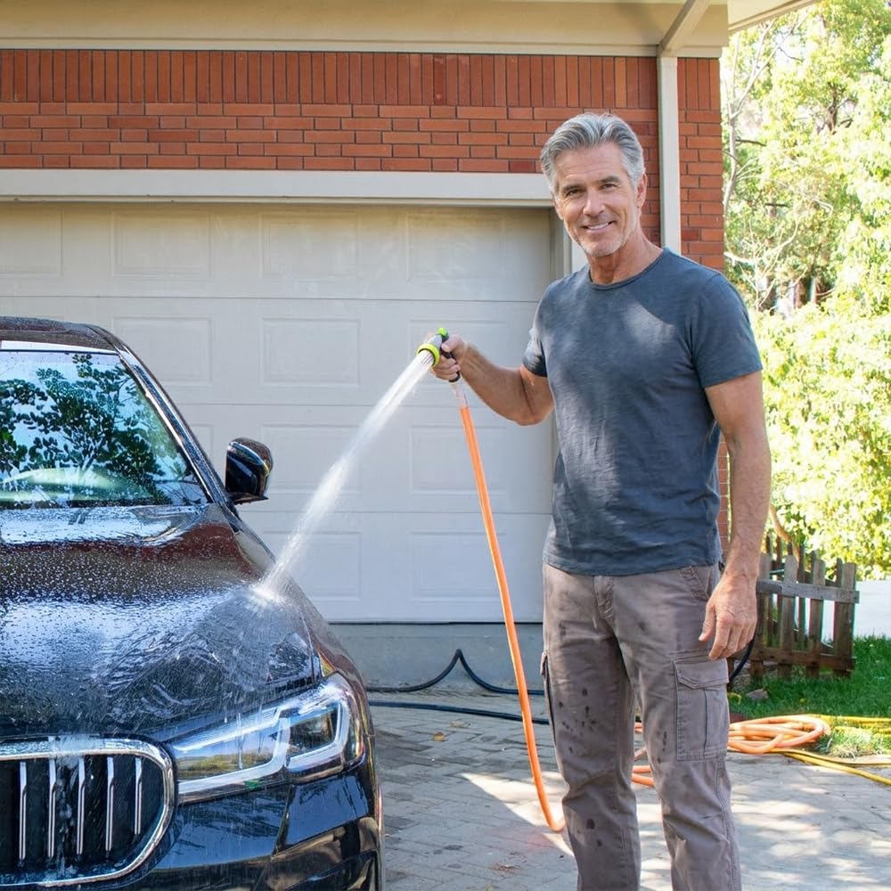 FEVONE 3 ft Leader Hose attached to outdoor faucet