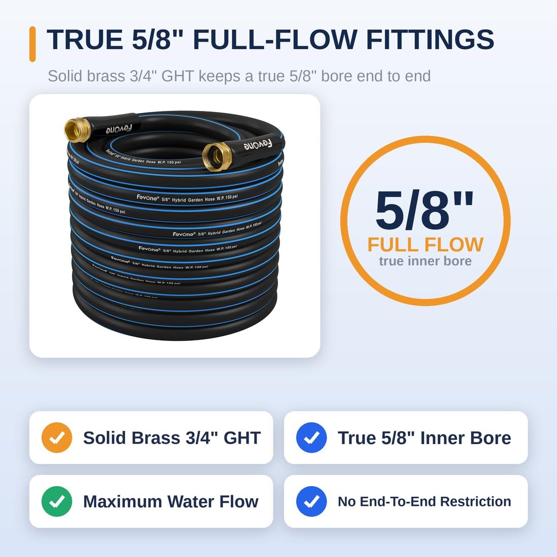 FEVONE heavy-duty garden hose with solid brass connectors