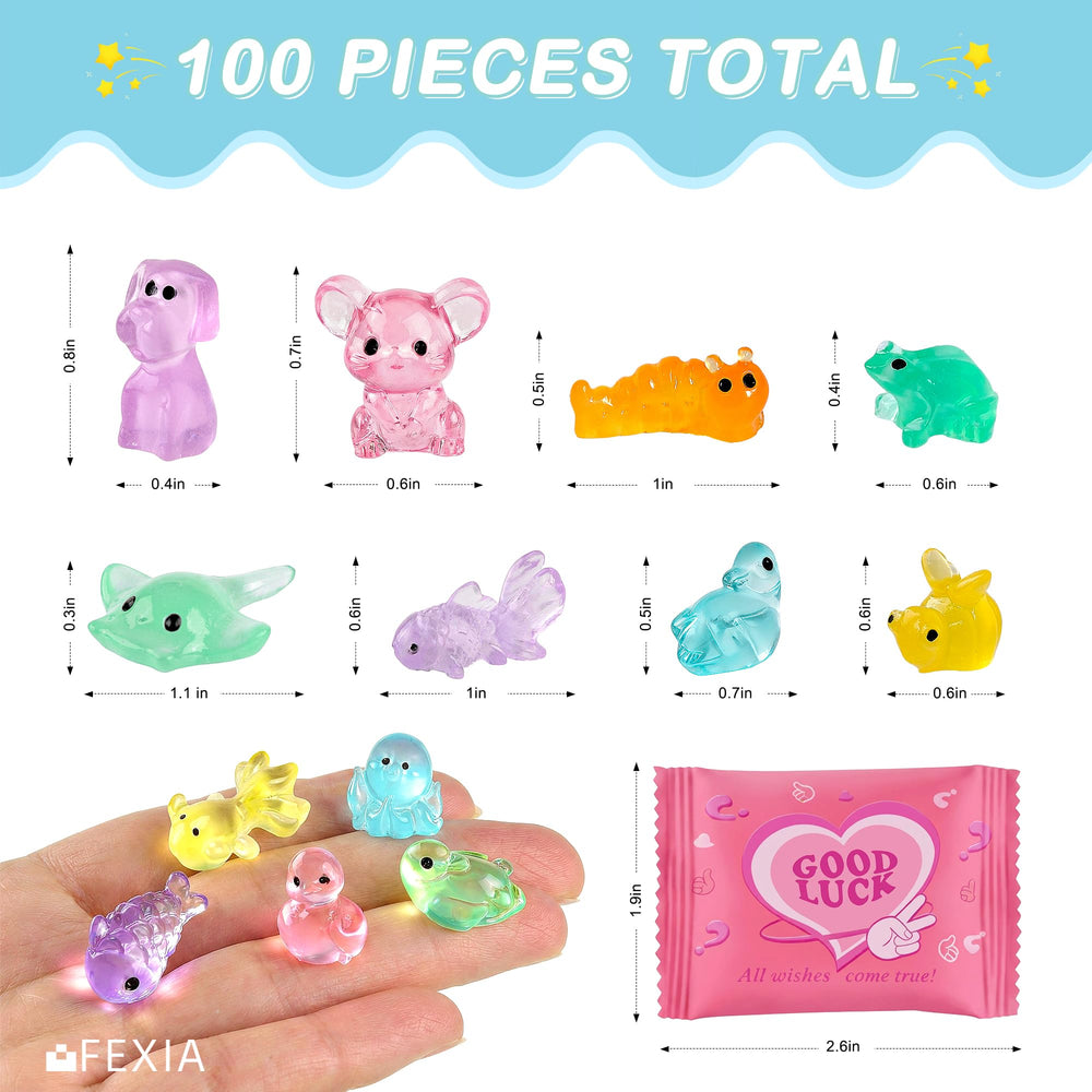 FEXIA Mini Resin Animal figurines displayed in a fairy garden setting