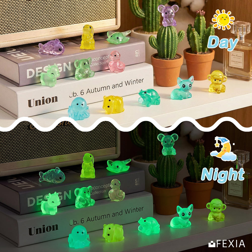 FEXIA Mini Resin Animal figurines in packaging, showcasing different animals