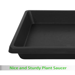 Feyvdzv 14-inch black square plant saucer in use with potted plant