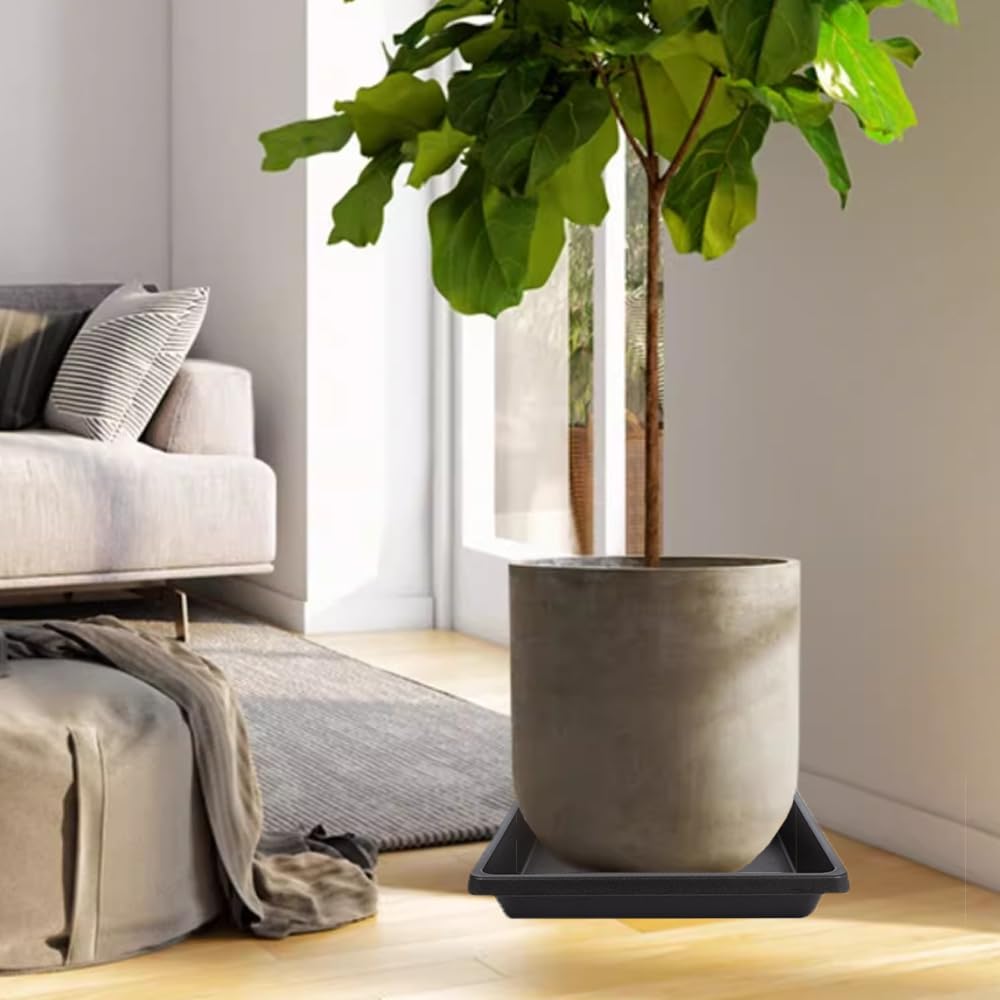 Feyvdzv 14-inch black square plant saucer with water inside
