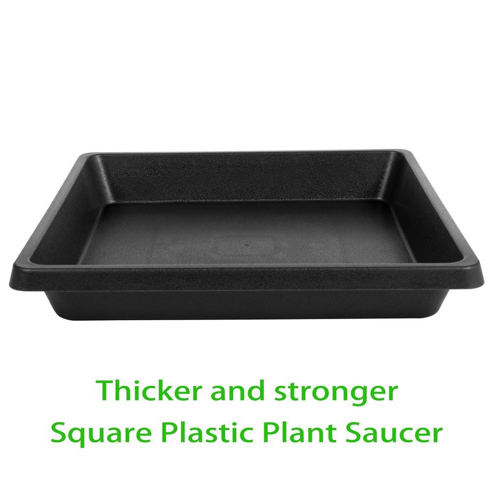 Feyvdzv 16 Inch Square Plant Saucer, outdoors on patio