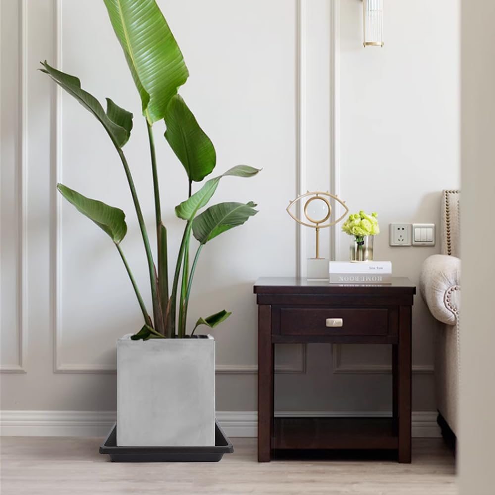 Feyvdzv 16 Inch Square Plant Saucer, stacked for storage