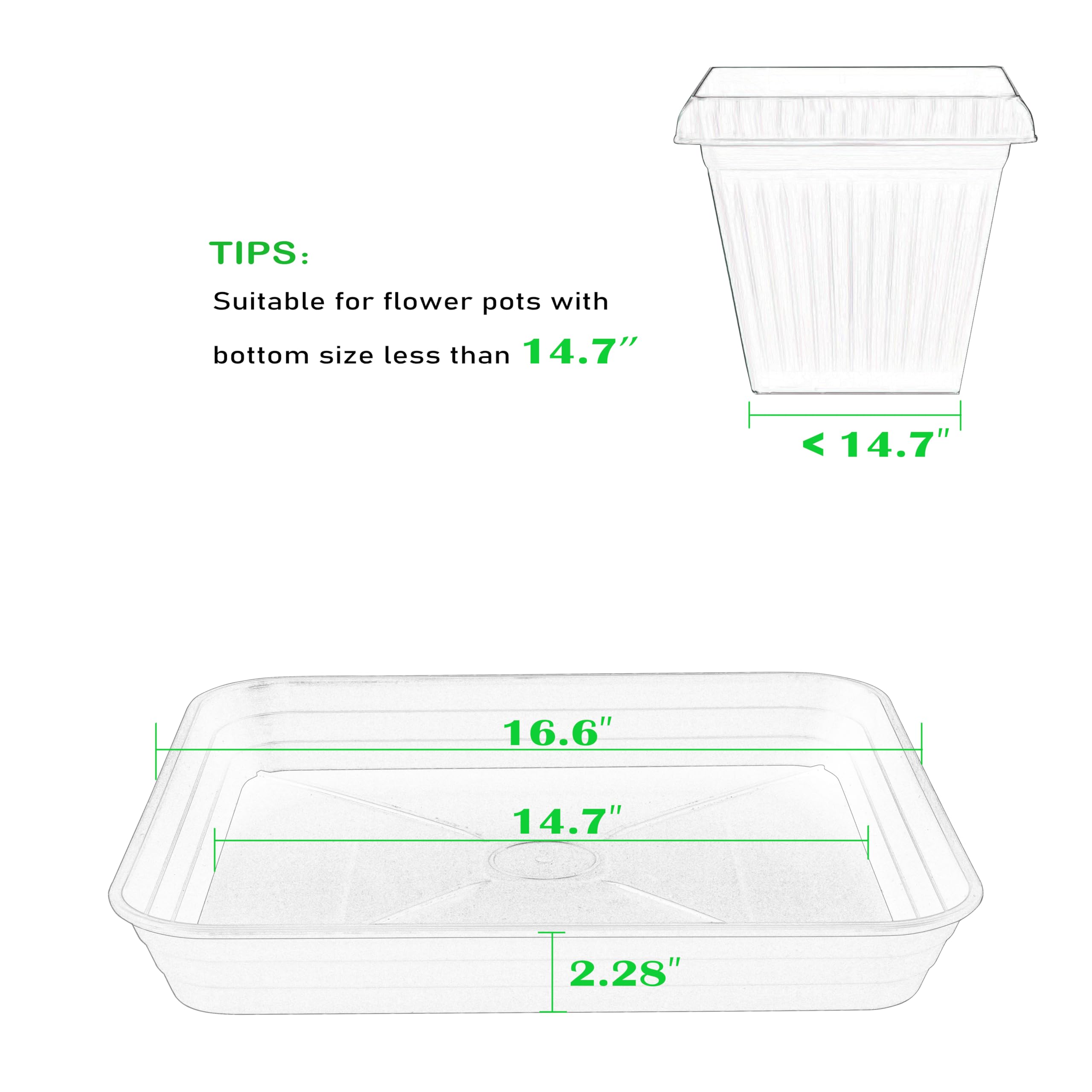 Feyvdzv 16-inch square plant saucer tray, black, side view