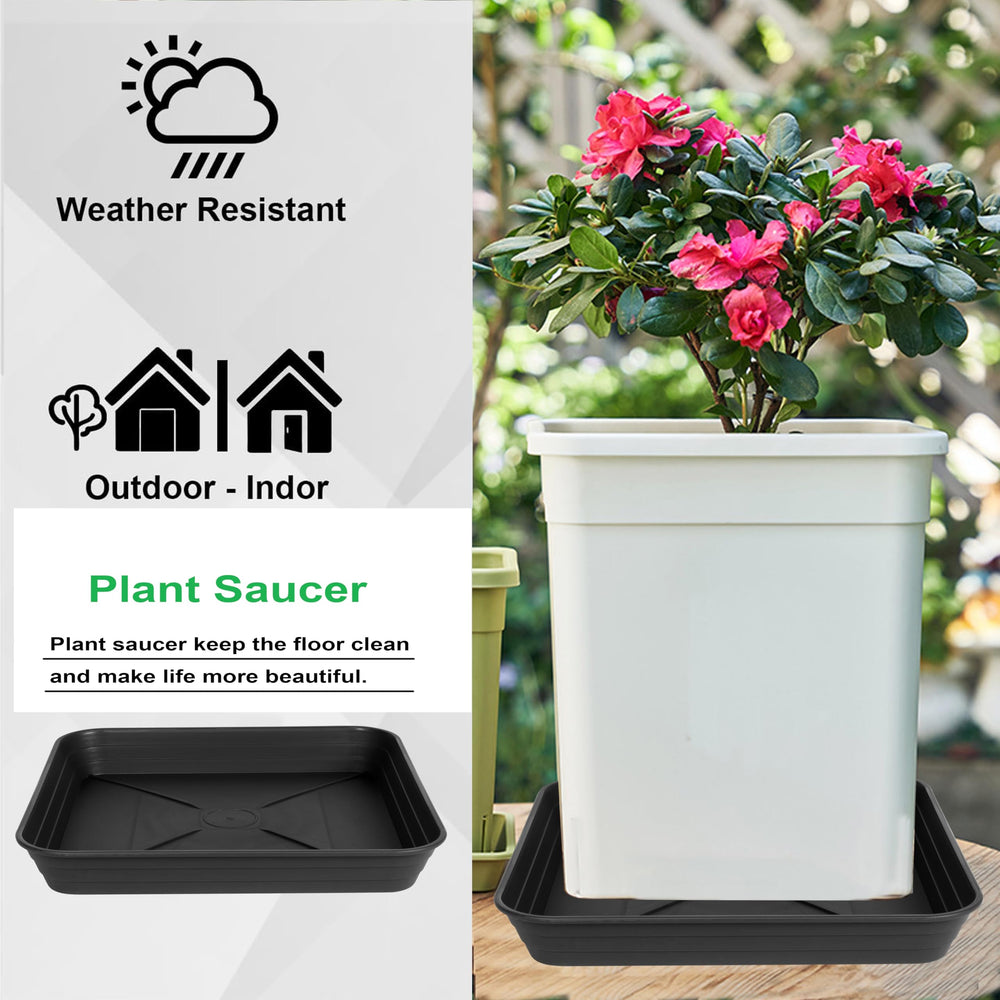Feyvdzv 16-inch square plant saucer tray, black, stacked