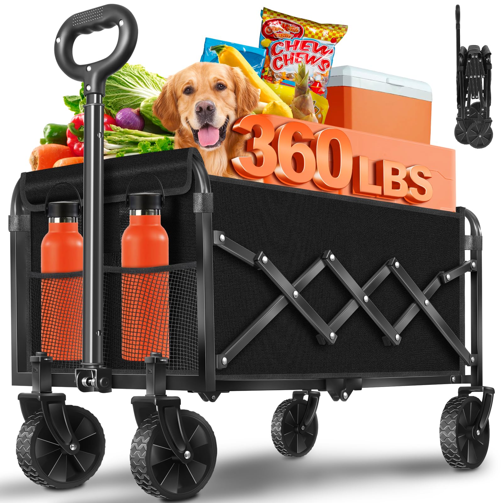 FFQ Foldable Wagon Cart in black, front view