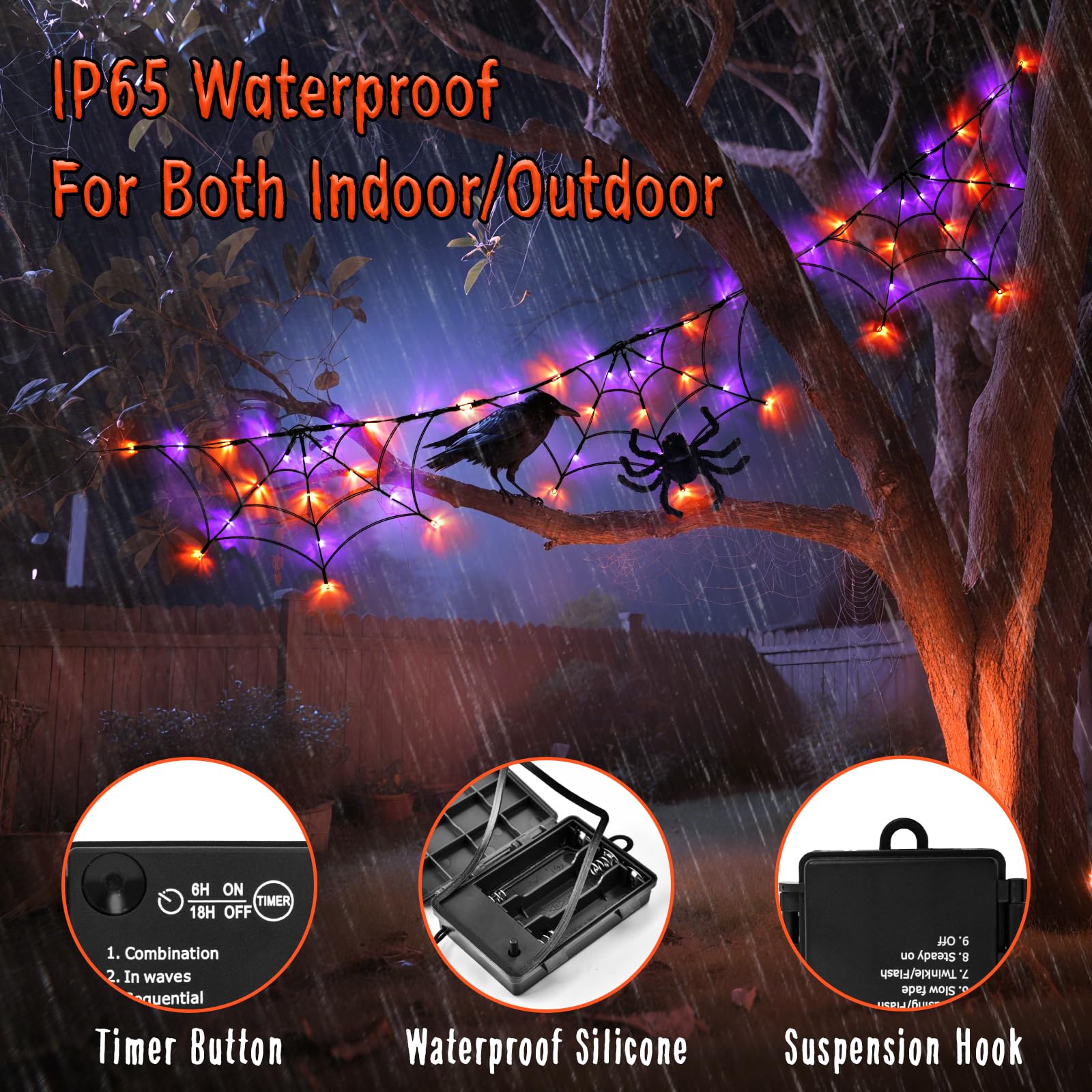 FFZZKJ Halloween Spider Web Lights with USB cable included