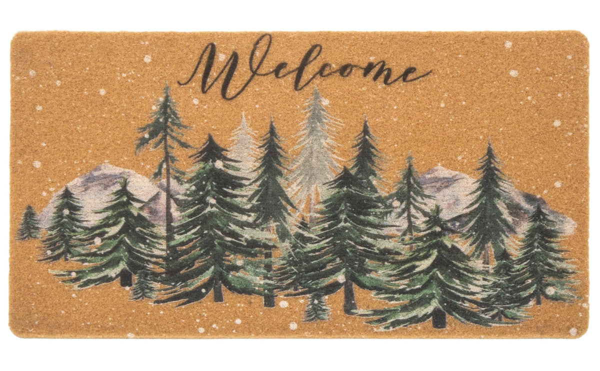 FGSS Christmas Welcome Doormat front view with snowflake pine tree design