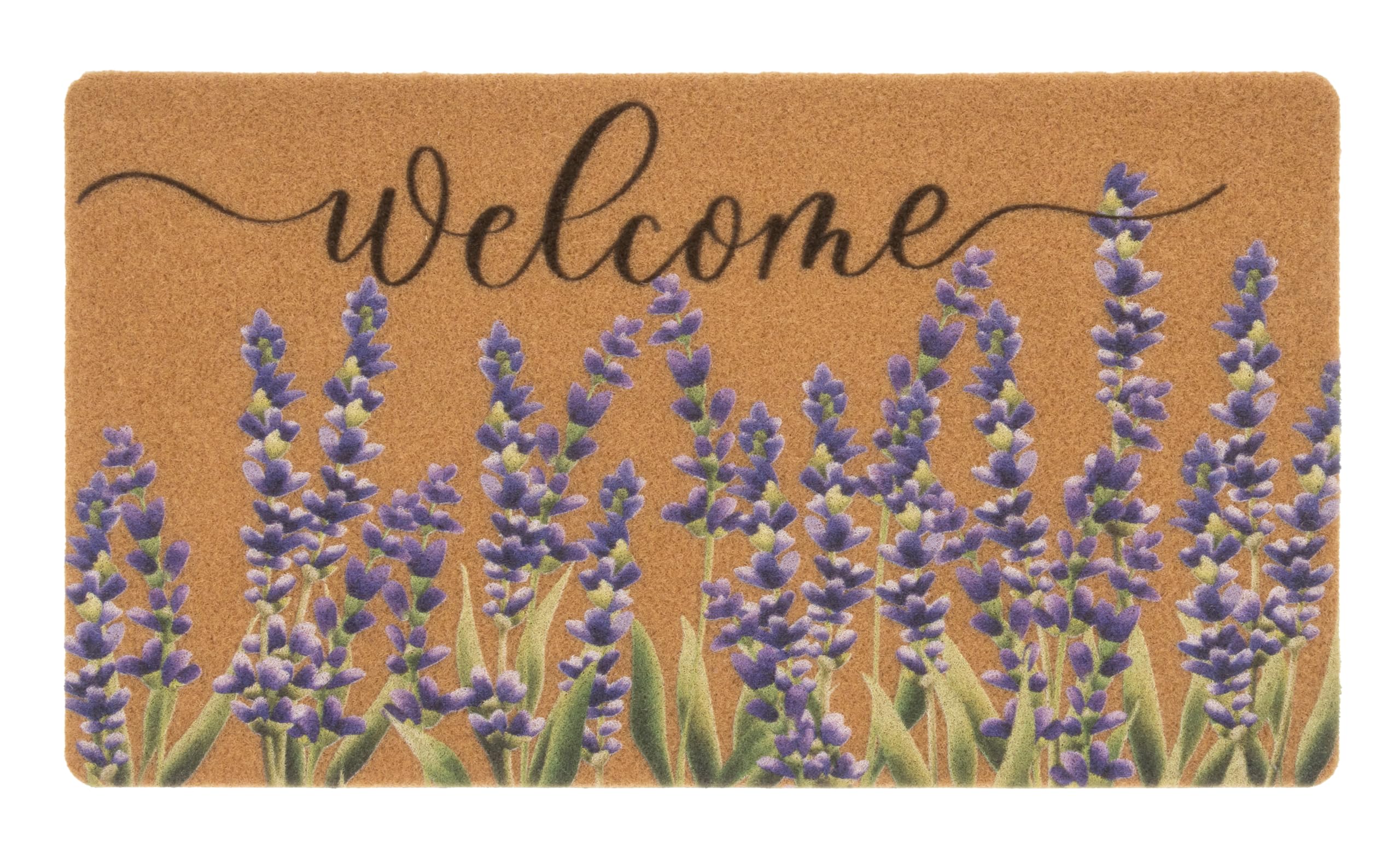 FGSS Lavender Welcome Doormat front view on a porch