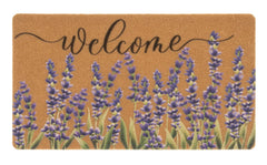 FGSS Lavender Welcome Doormat front view on a porch