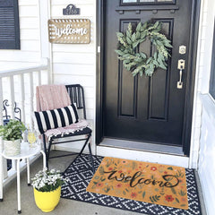 FGSS Welcome Floral Spring Doormat placed at an entryway