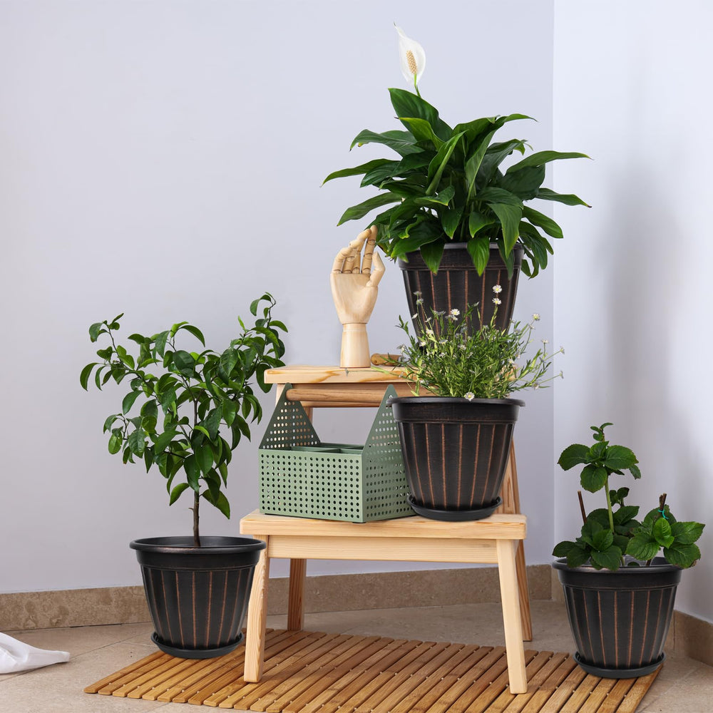FGstyle 12 inch black planter displayed with houseplants
