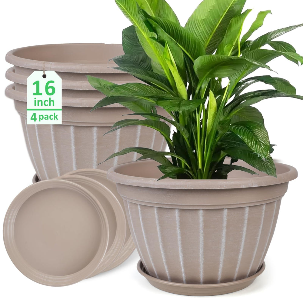 FGstyle 16-inch beige plant pot with circular swirl pattern