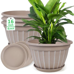 FGstyle 16-inch beige plant pot with circular swirl pattern