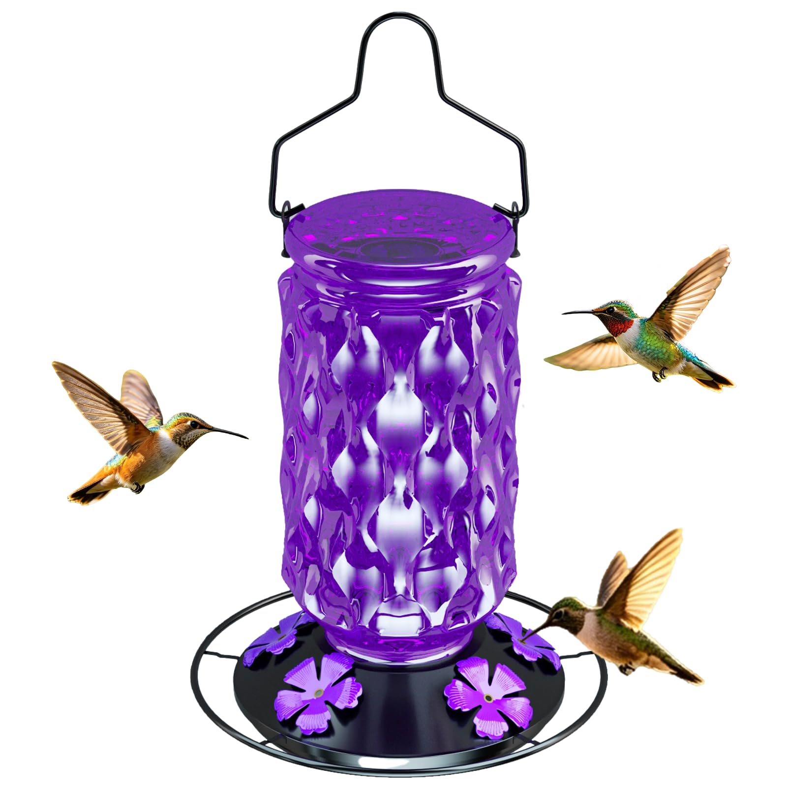 FibreDeep Glass Hummingbird Feeder purple model front view