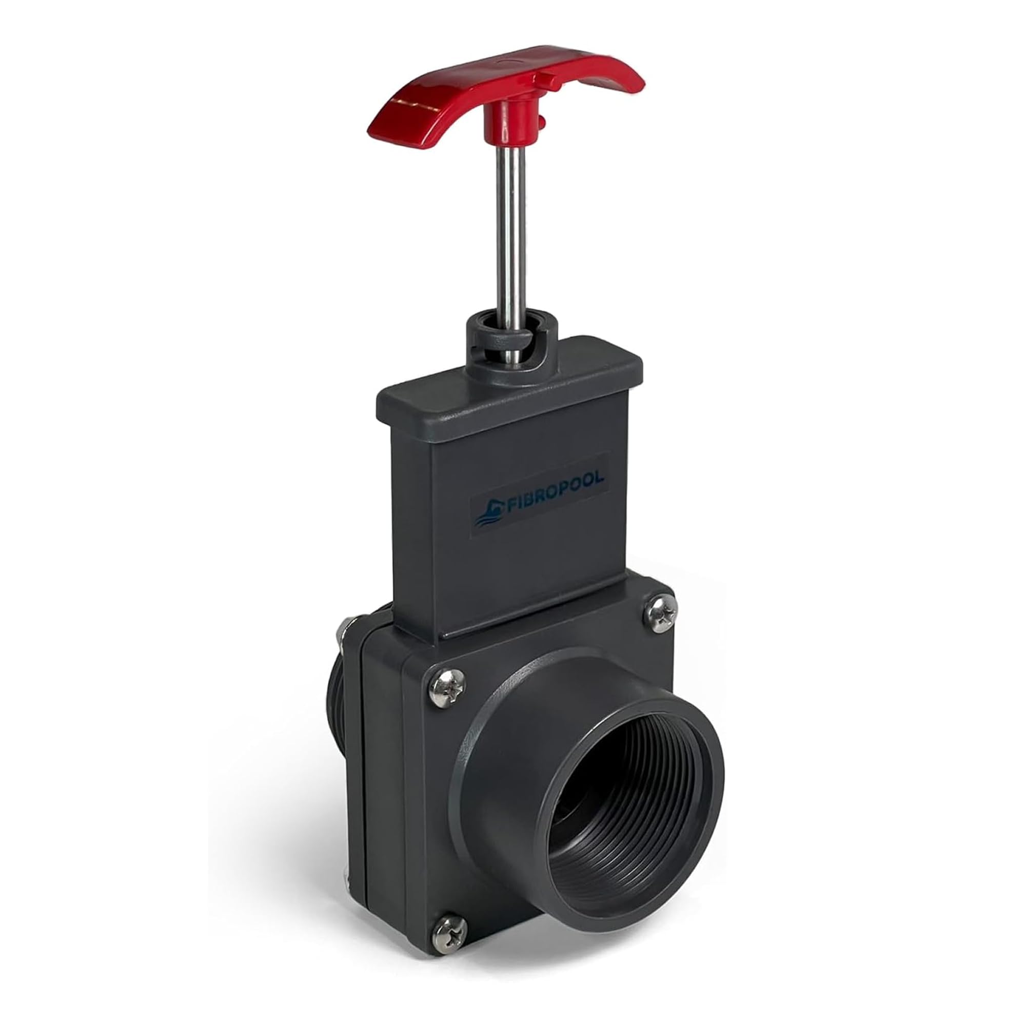FibroPool 1.5-inch gate valve front view with dual threaded ends