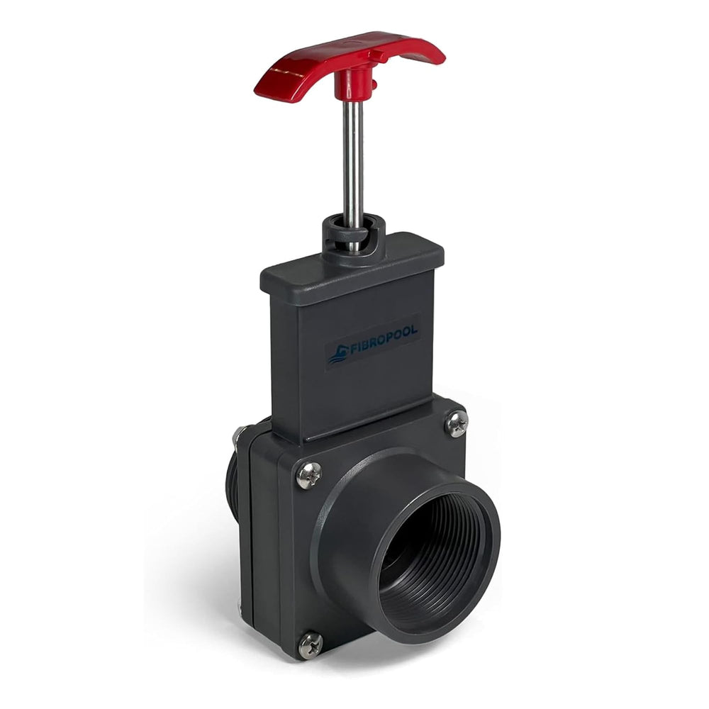 FibroPool 1.5-inch gate valve front view with dual threaded ends