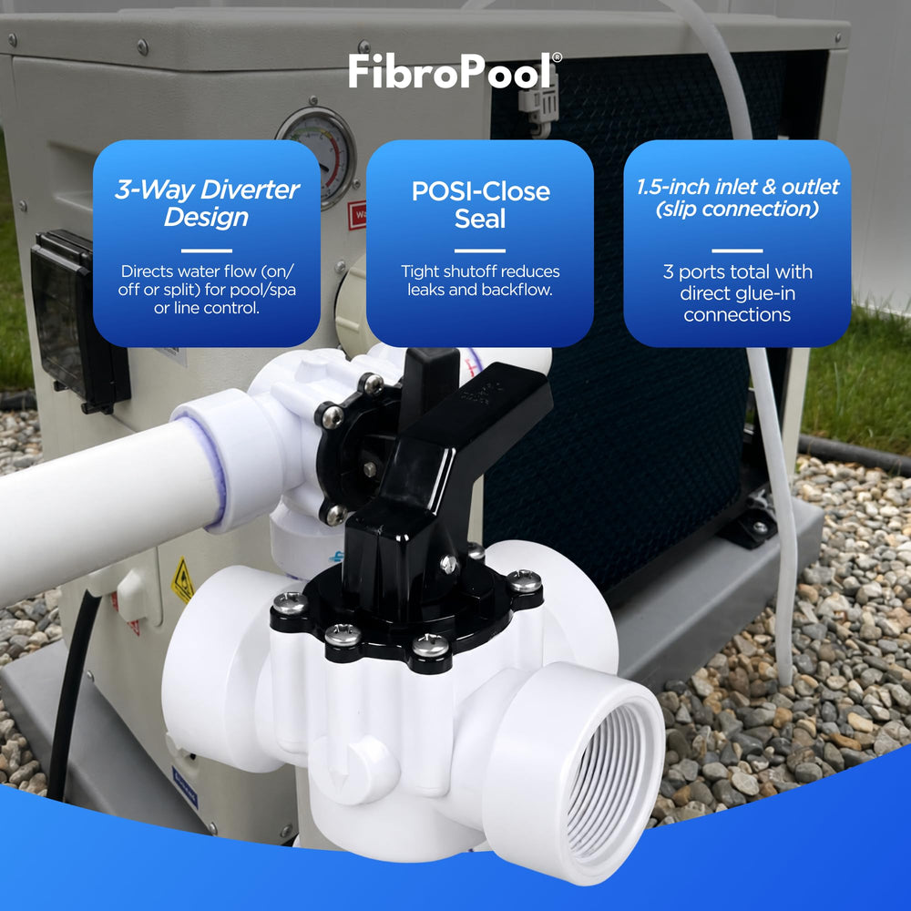 FibroPool diverter valve packaging with product details