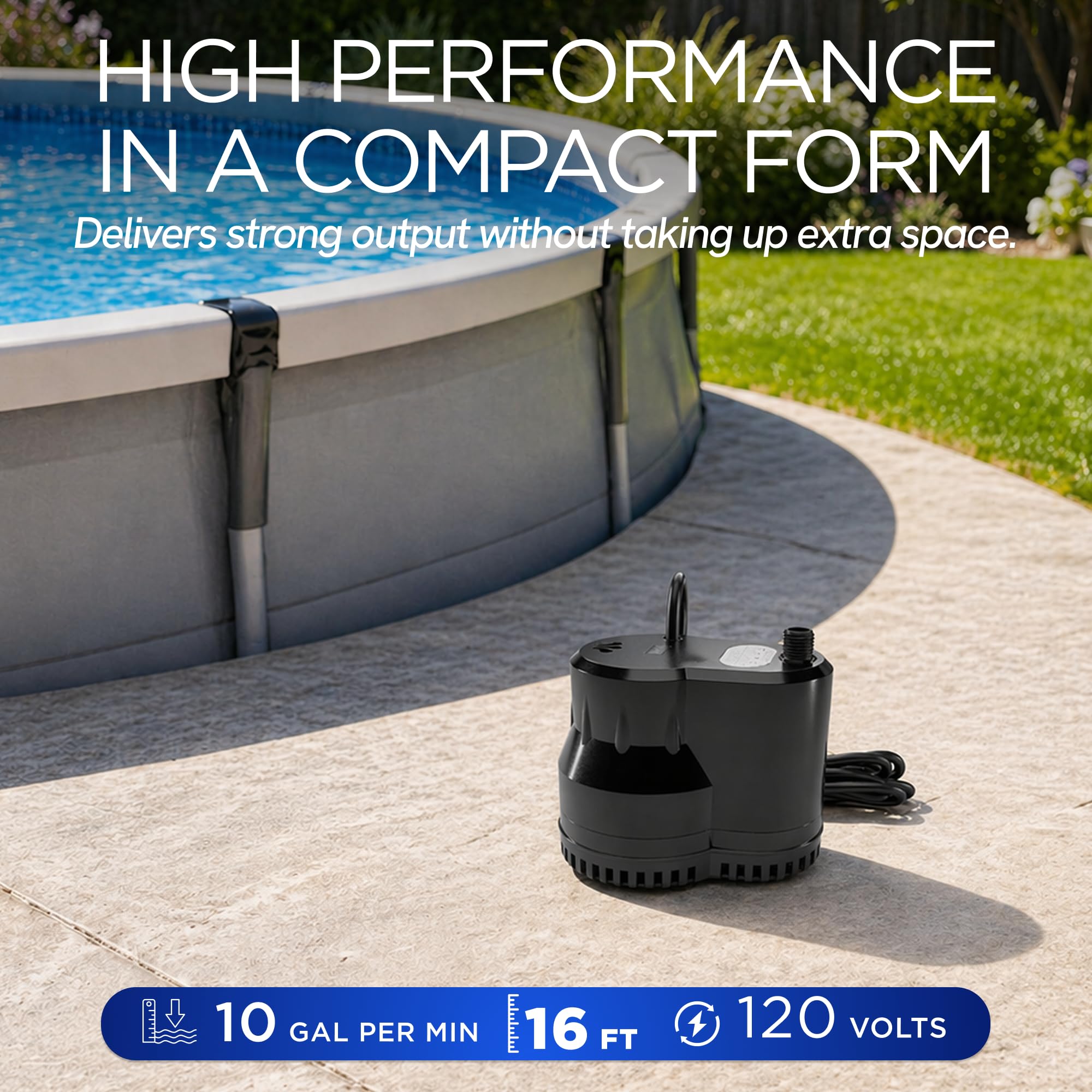 FibroPool Pool Cover Pump in use on a pool cover