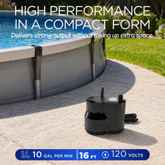 FibroPool Pool Cover Pump in use on a pool cover