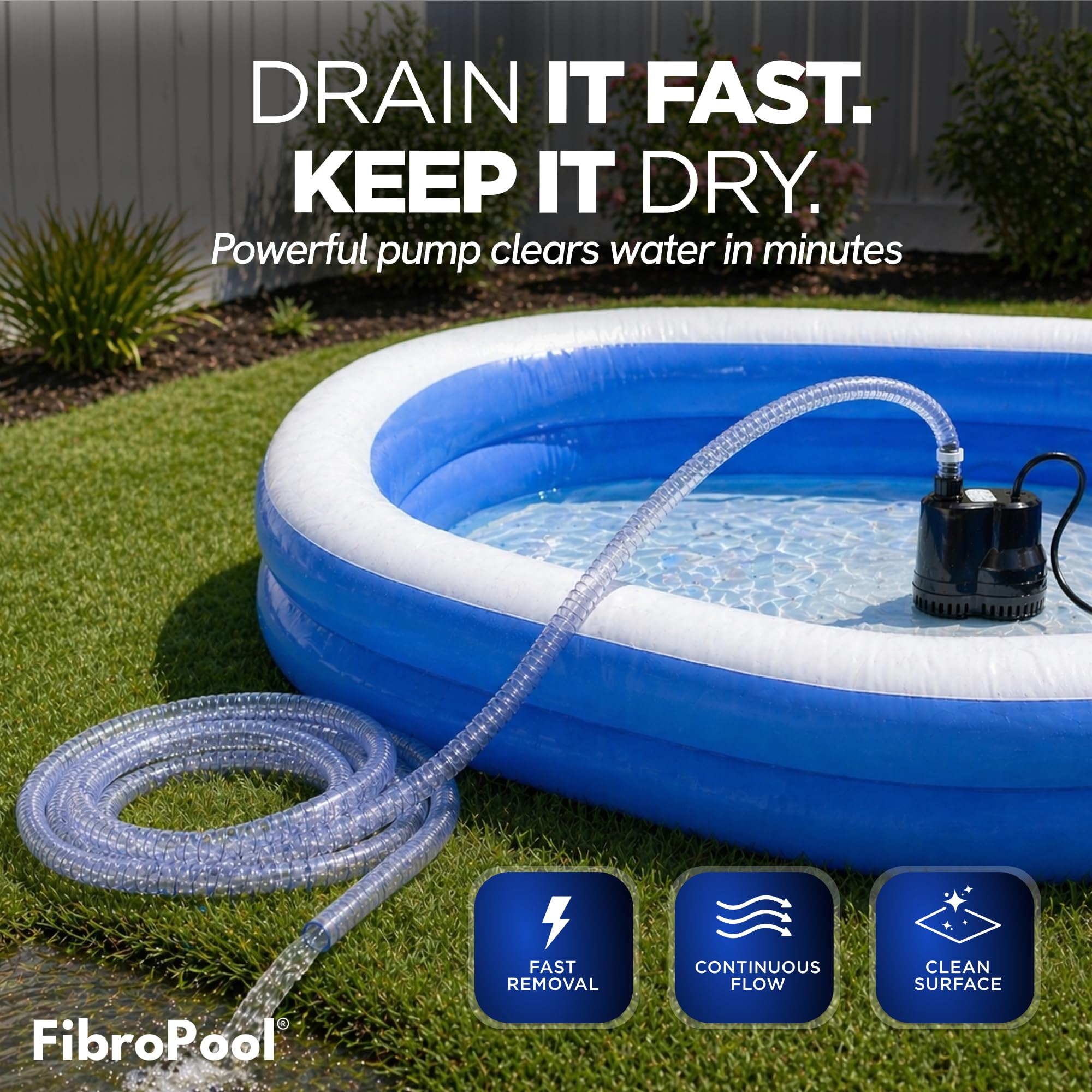 FibroPool Pool Cover Pump side view showing design