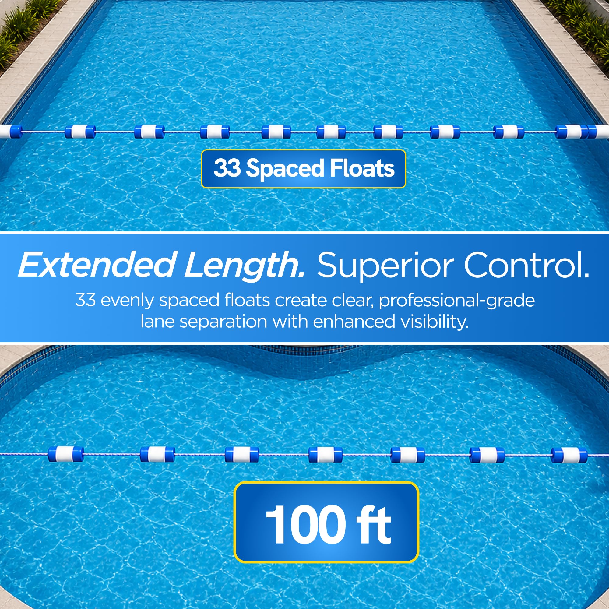 FibroPool pool safety rope showing corrosion-resistant hooks