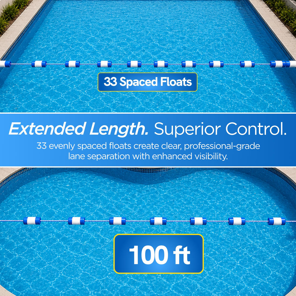 FibroPool pool safety rope showing corrosion-resistant hooks