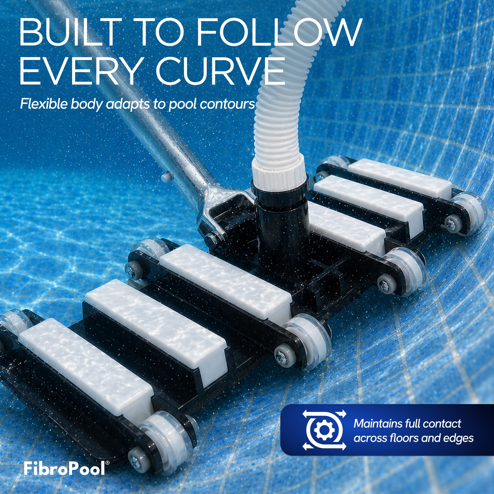 FibroPool Pool Vacuum Head in action cleaning a pool surface