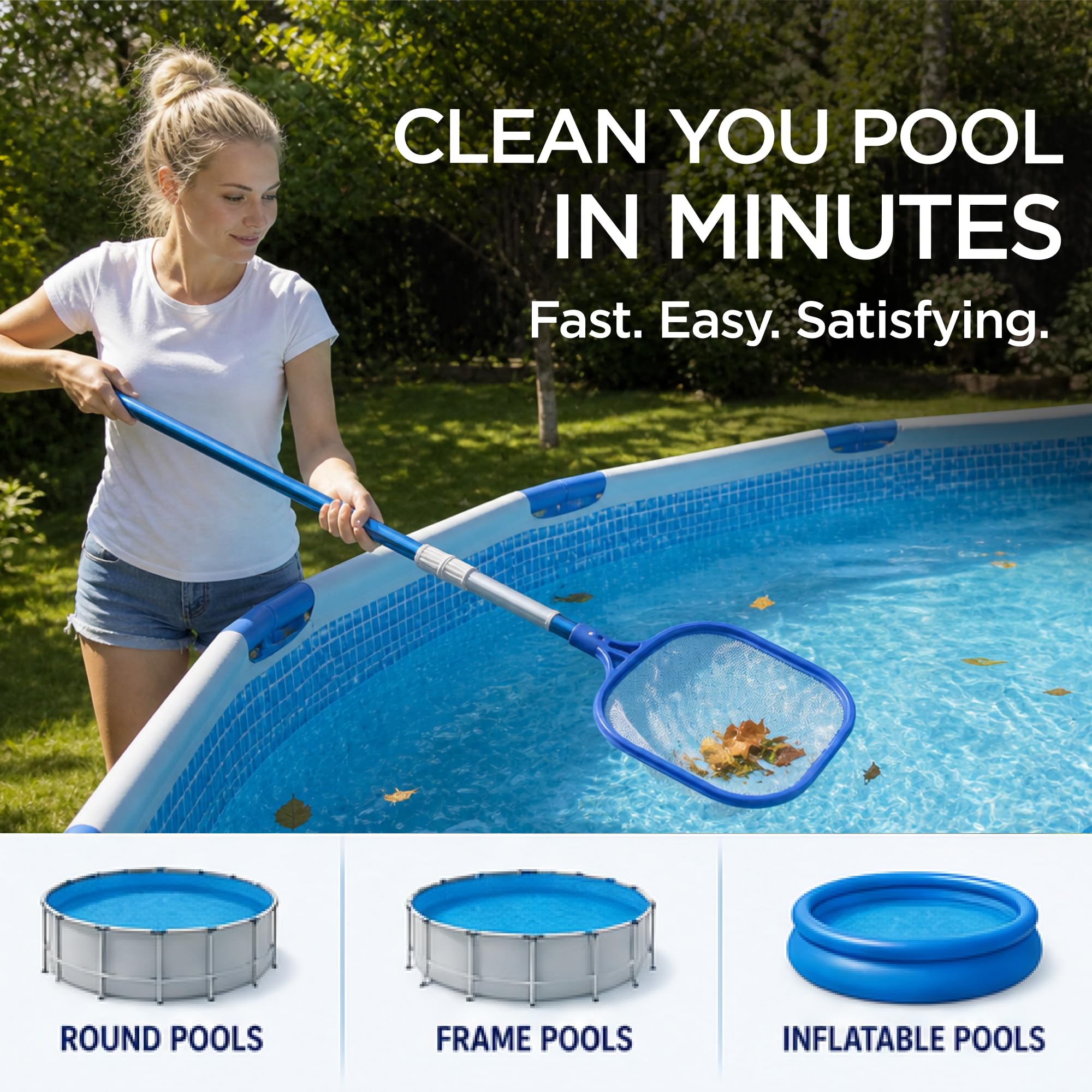 FibroPool telescoping pole extended for cleaning