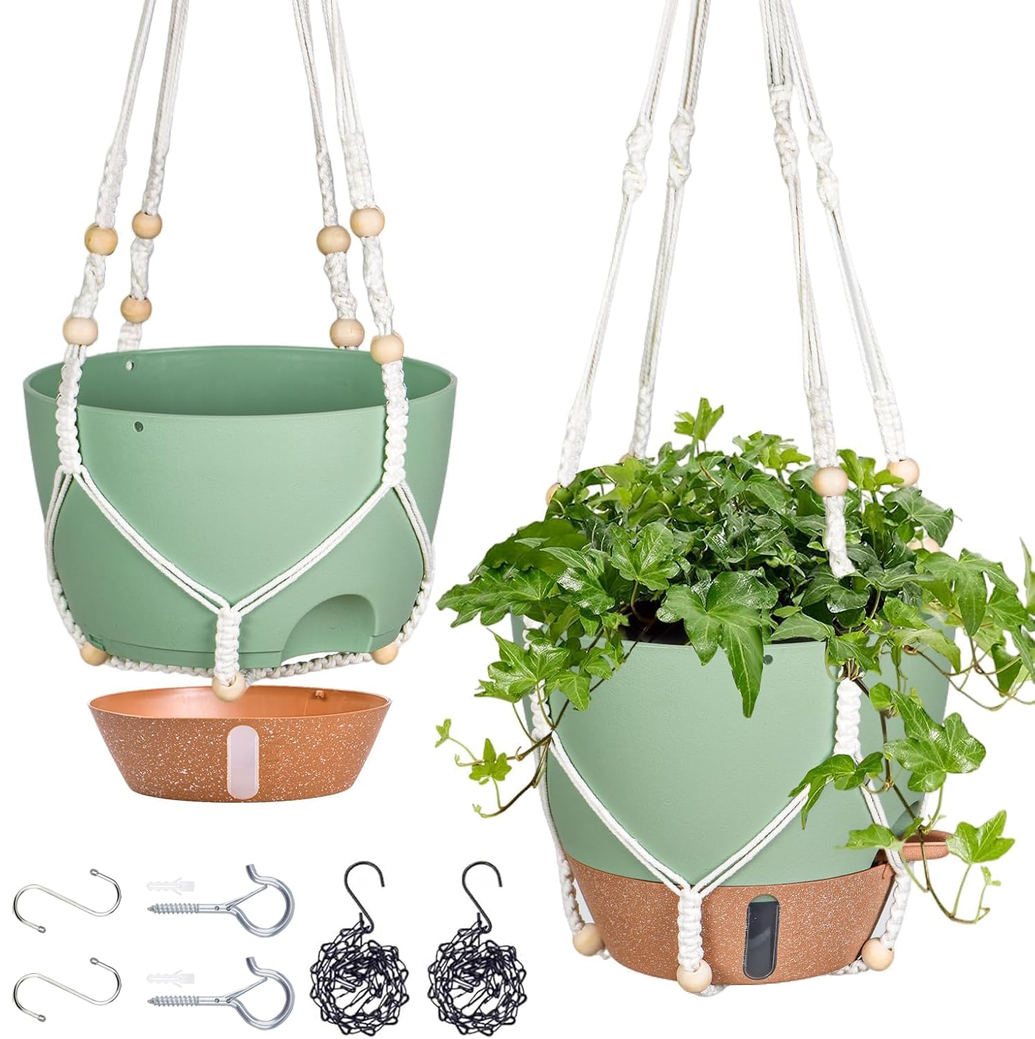 Fielda 10 Inch Hanging Planters with water window features