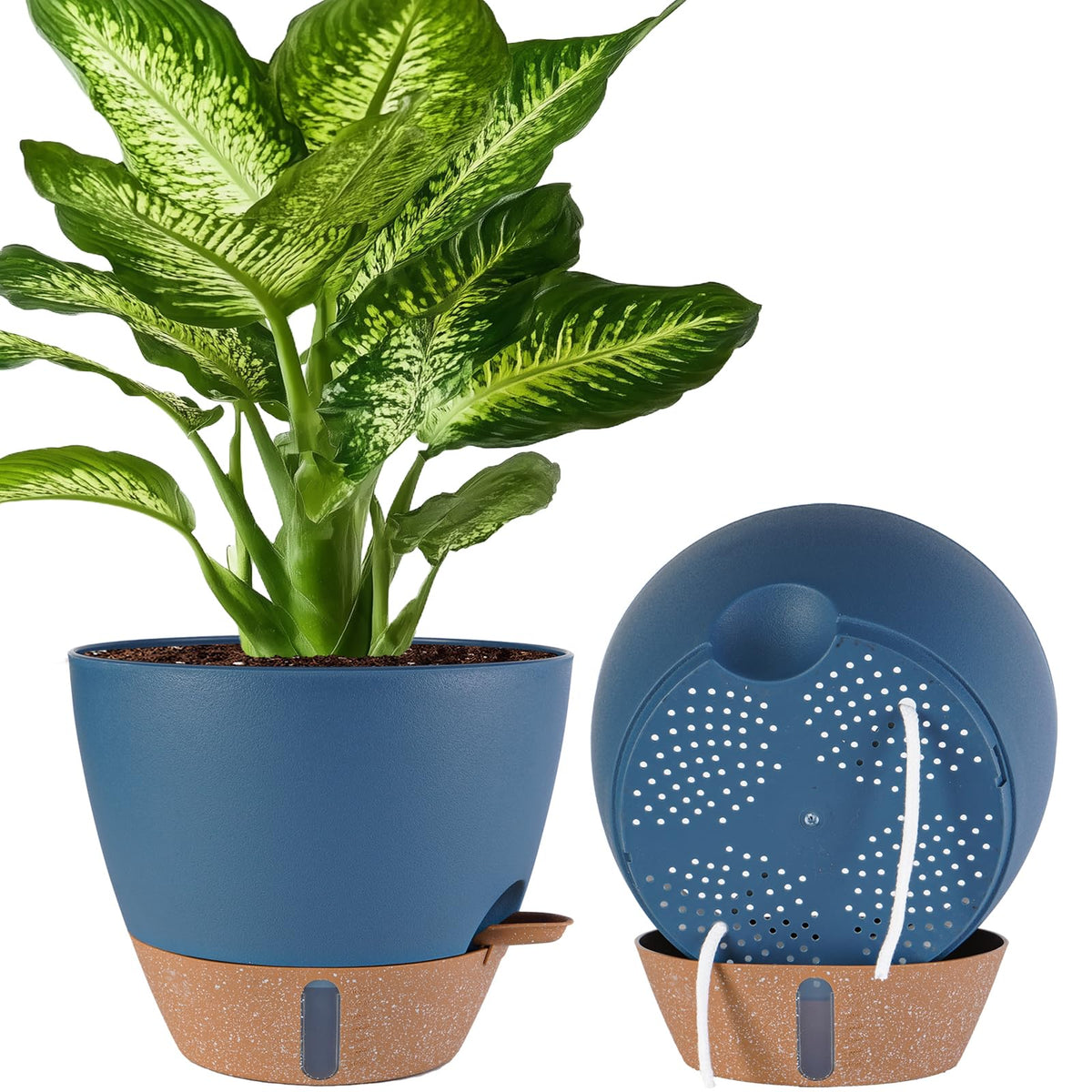 Fielda 10 Inch Navy Blue Self-Watering Planter front view