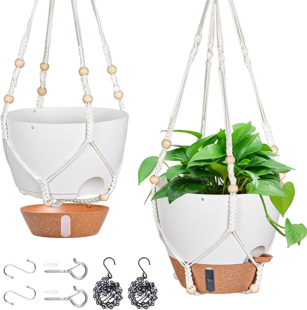 Fielda 10 Inch Self Watering Hanging Planter, white, front view