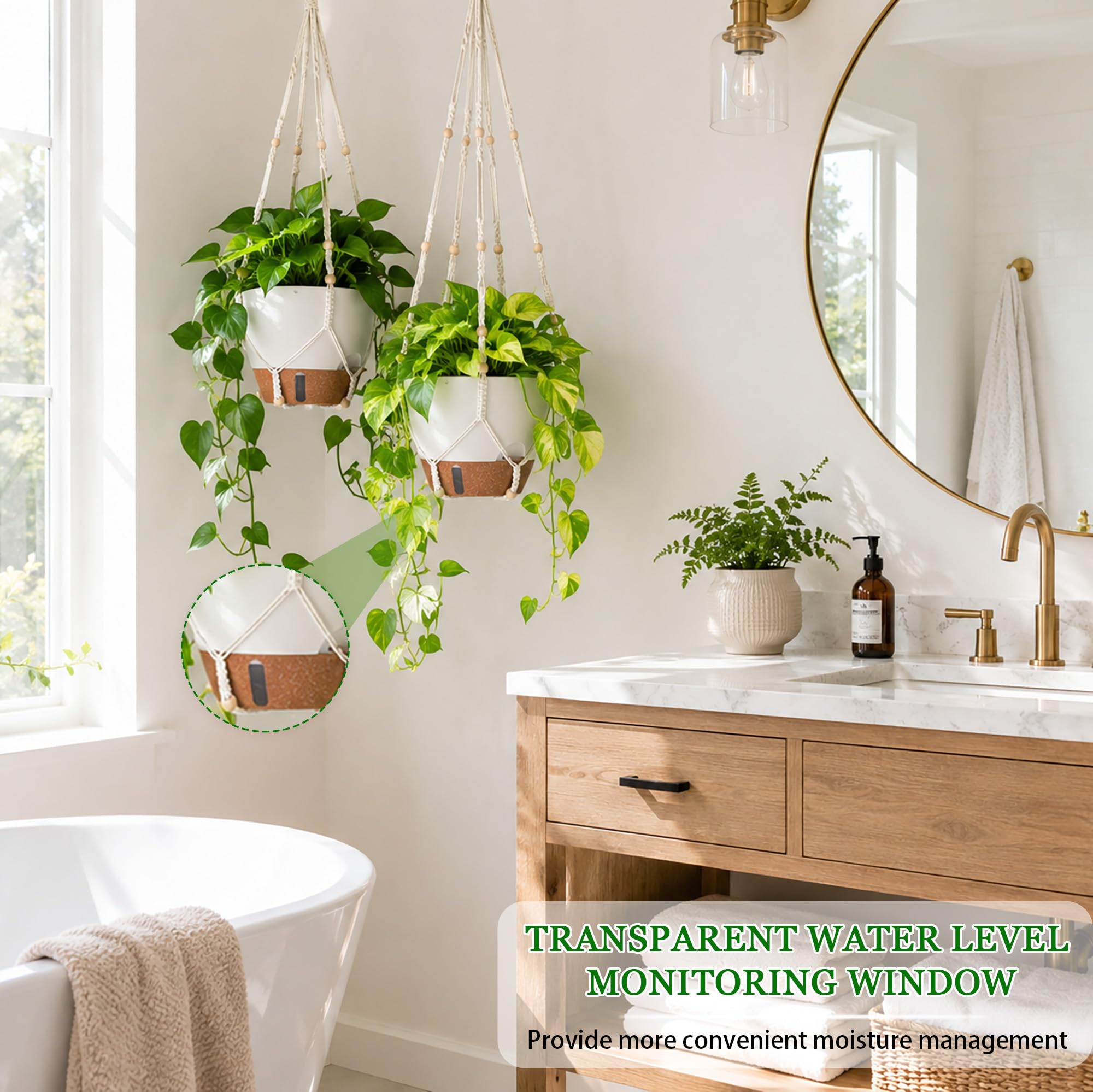 Fielda 10 Inch Self Watering Hanging Planters displayed with plants