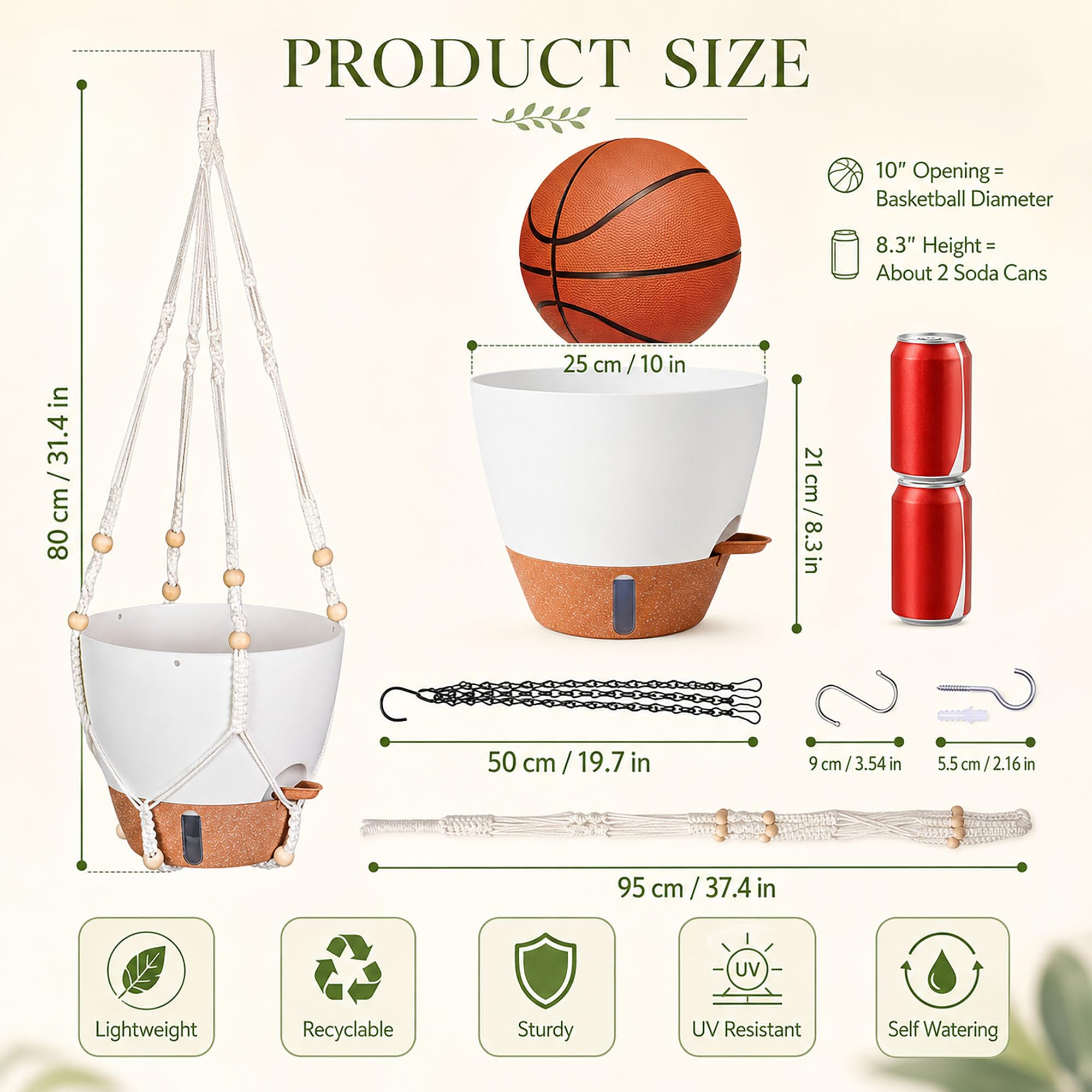 Fielda 10 Inch Self Watering Hanging Planters, package contents