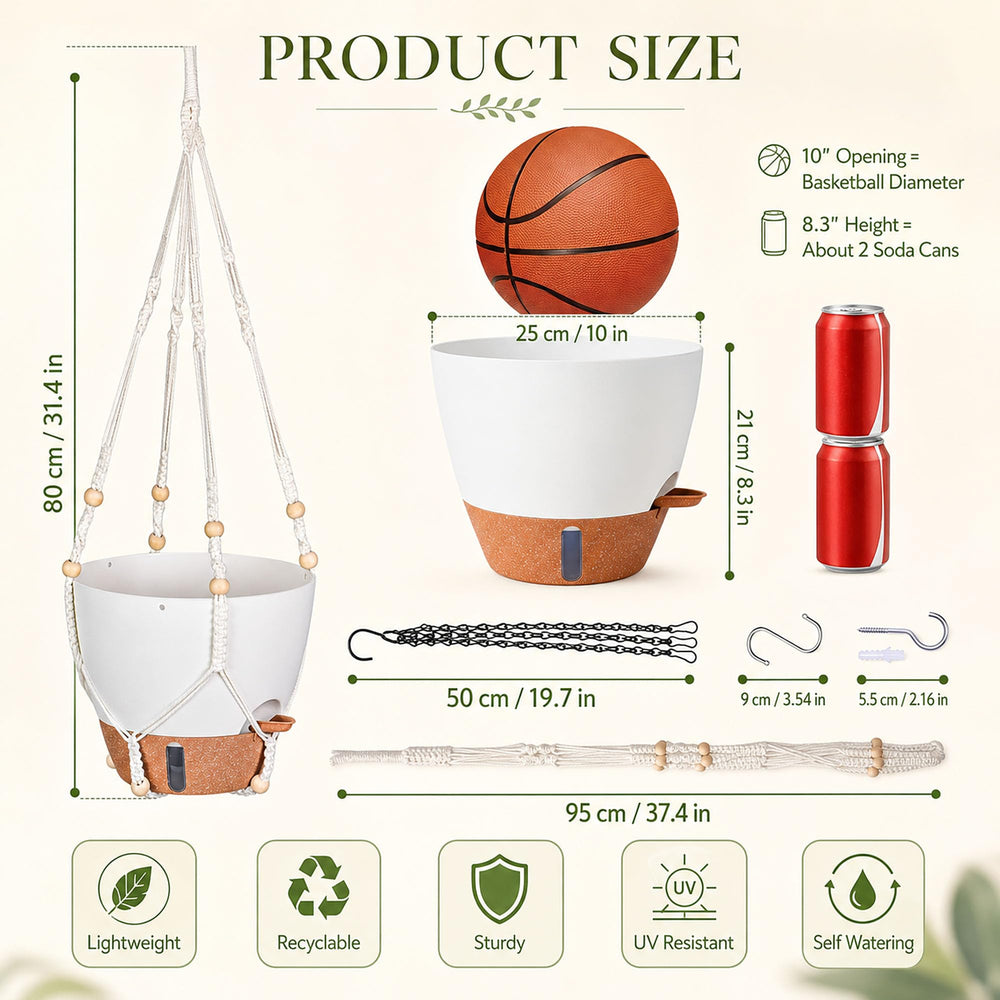 Fielda 10 Inch Self Watering Hanging Planters, package contents