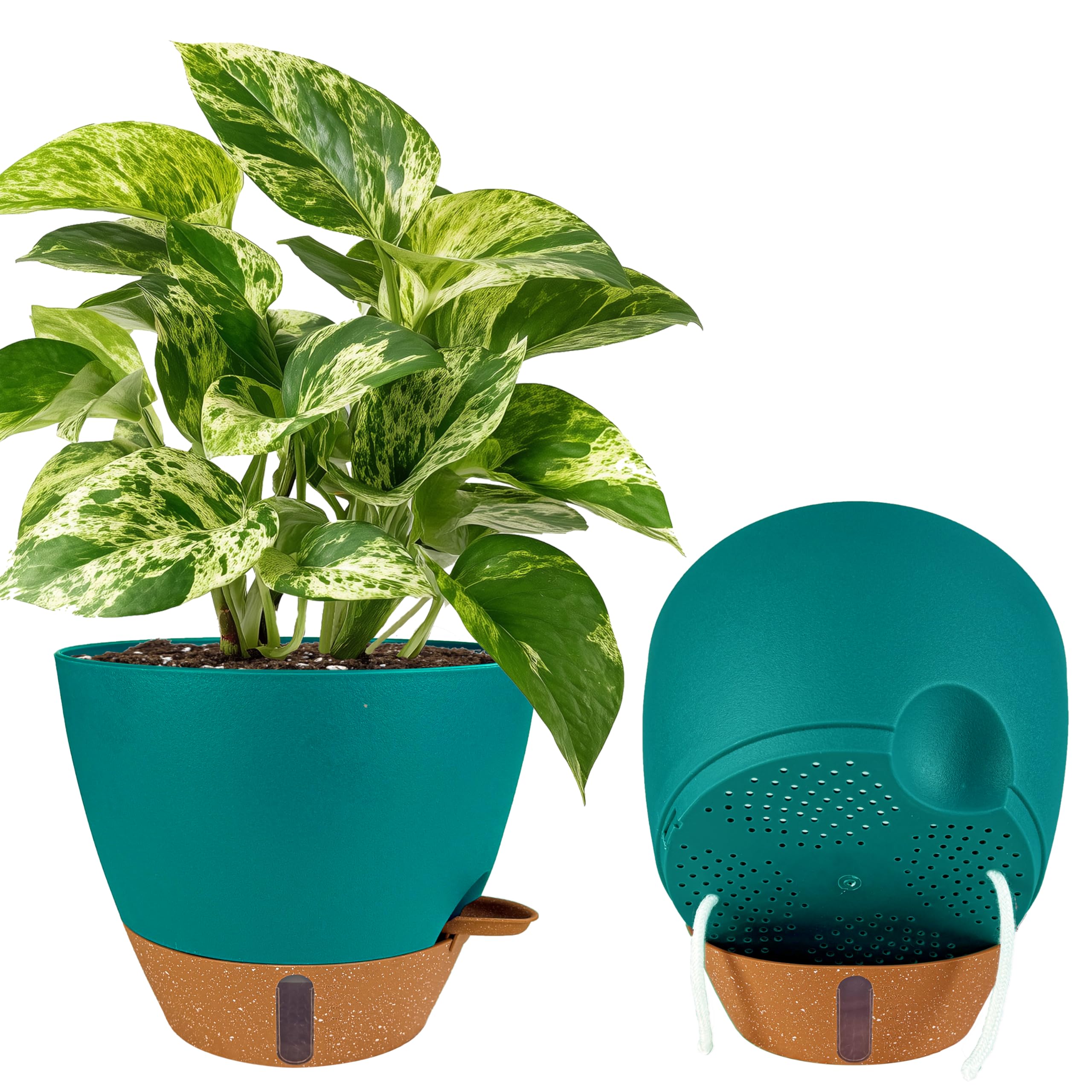Fielda 10 Inch Self-Watering Planter front view in turquoise
