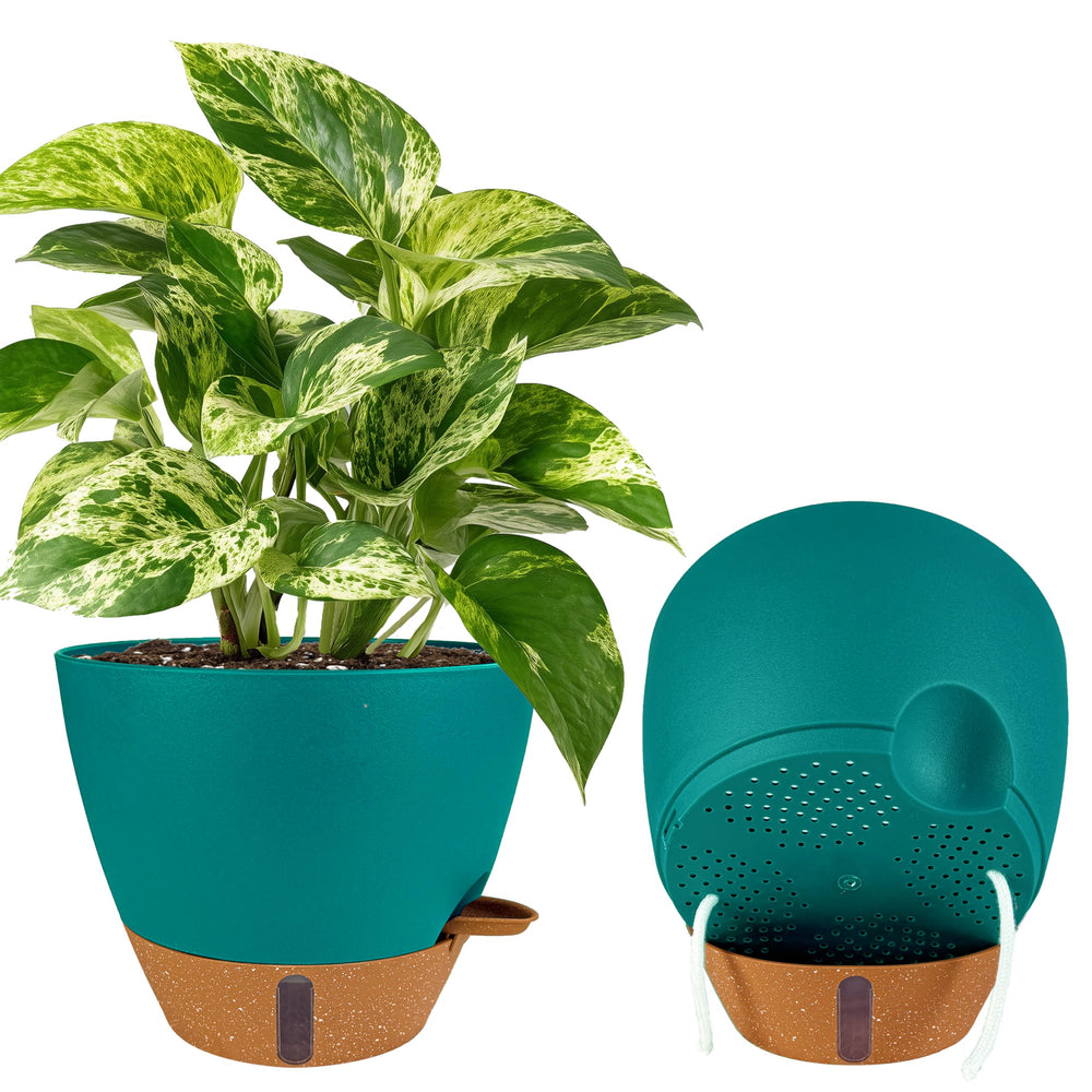 Fielda 10 Inch Self-Watering Planter front view in turquoise
