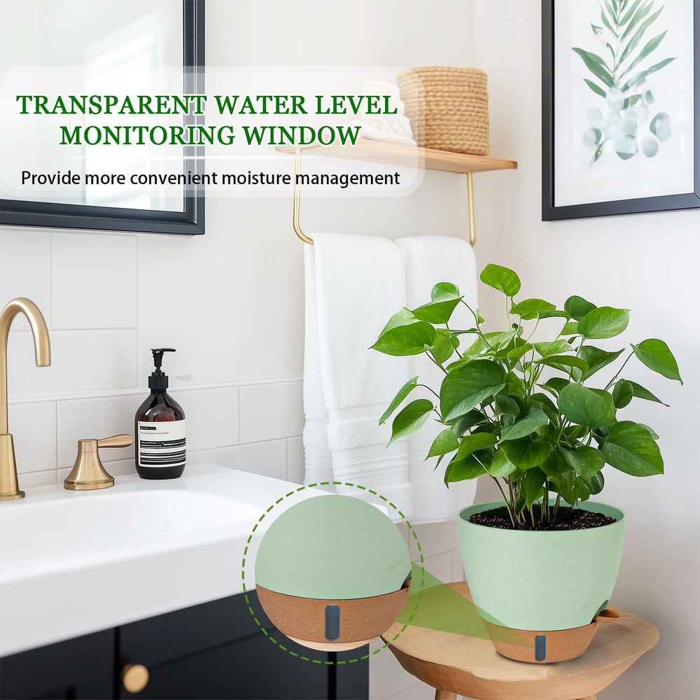 Fielda 10 Inch Self-Watering Planter, Green, side view