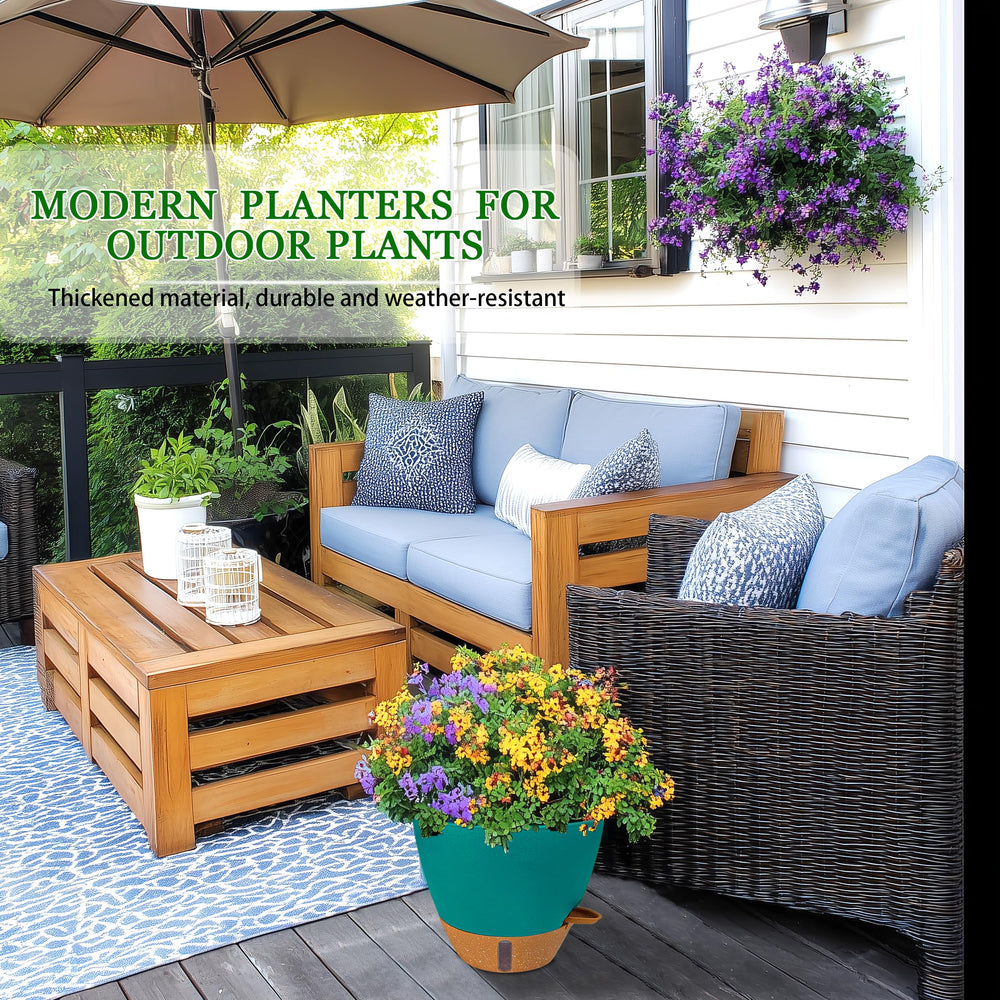 Fielda 10 Inch Self-Watering Planter showcasing durable plastic material
