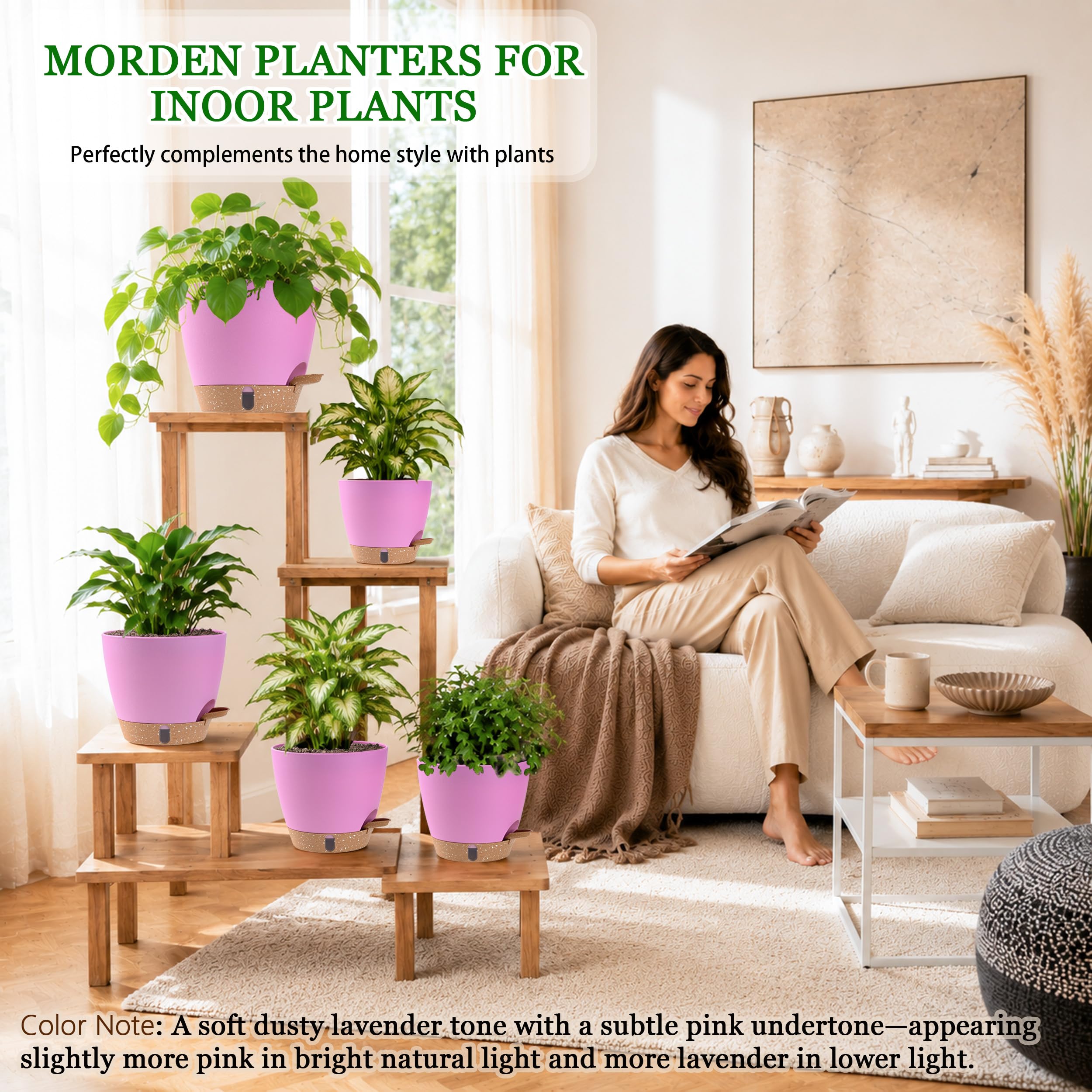 Fielda 6.5 inch plastic planter pot in dusty lavender