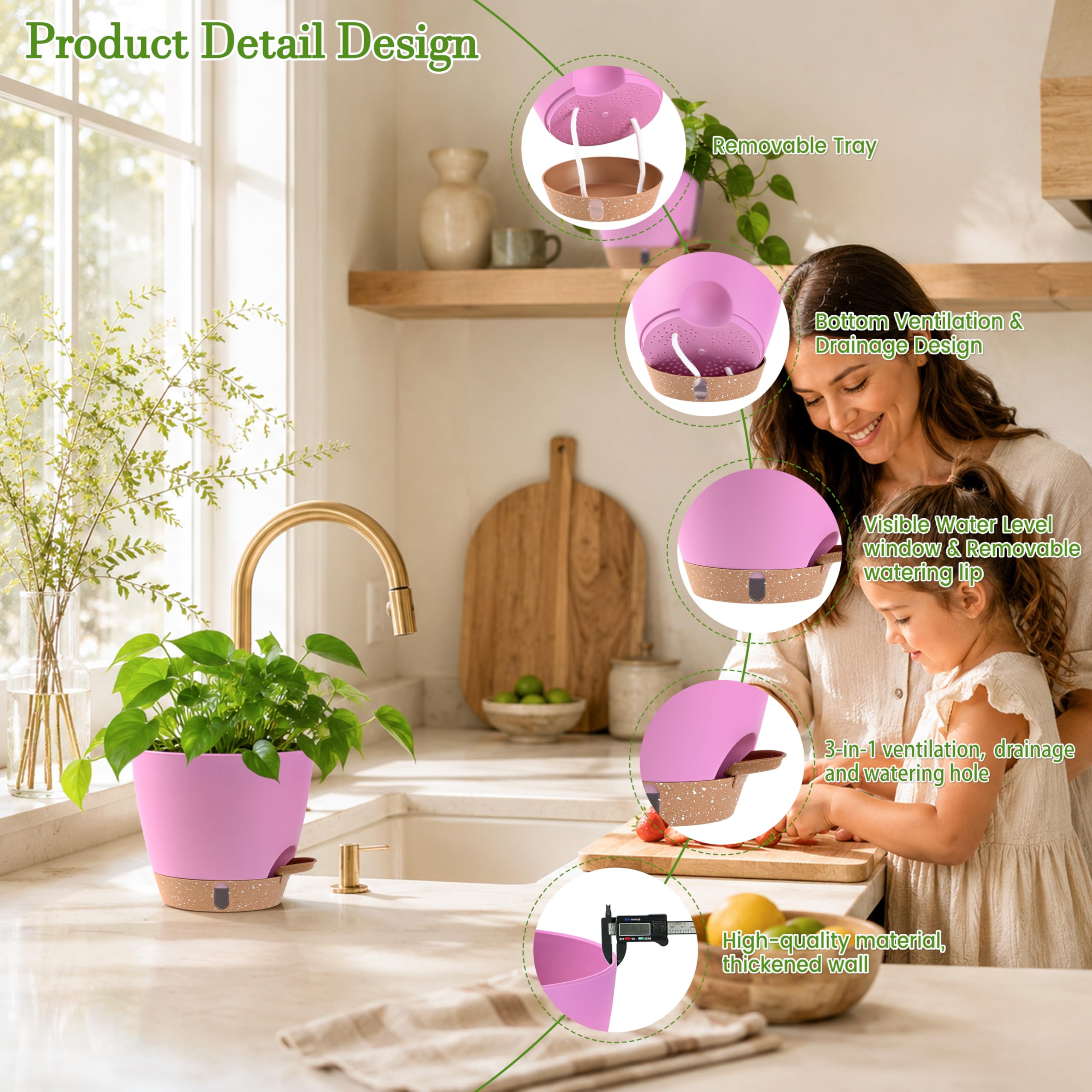 Fielda 7 inch plastic planter in soft dusty lavender tone