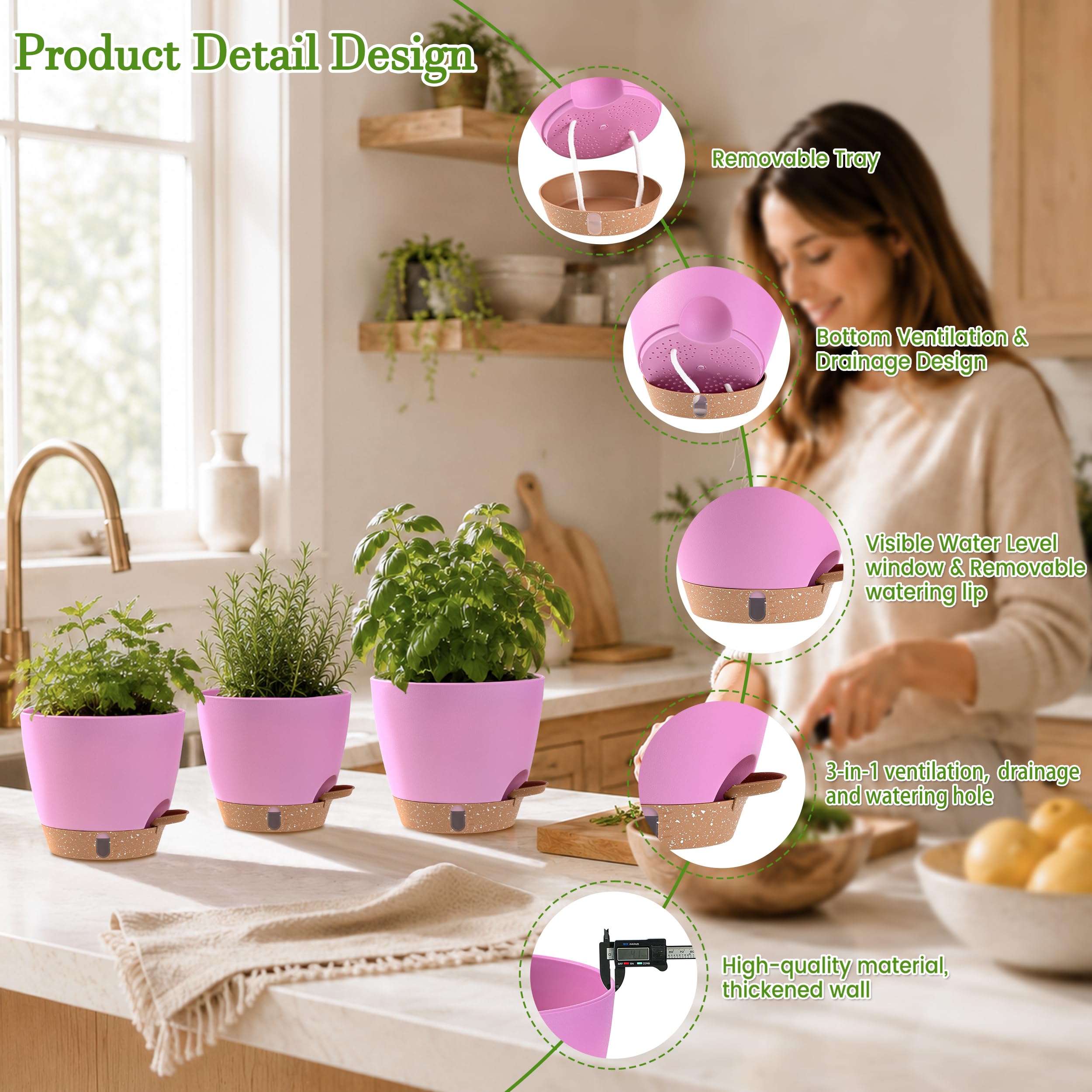 Fielda 7 inch self watering pot with drainage holes