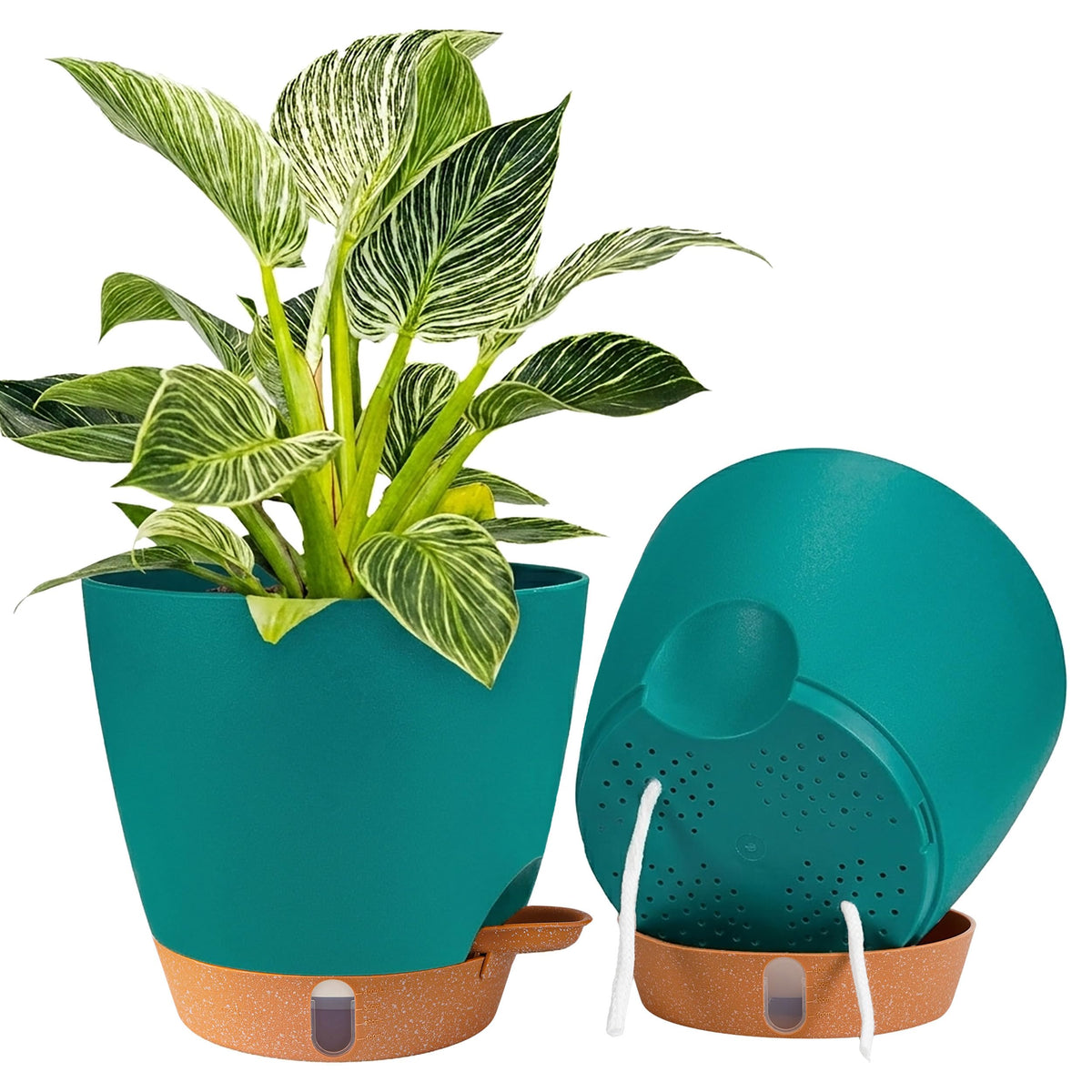 Fielda 8 inch turquoise self-watering plant pot front view