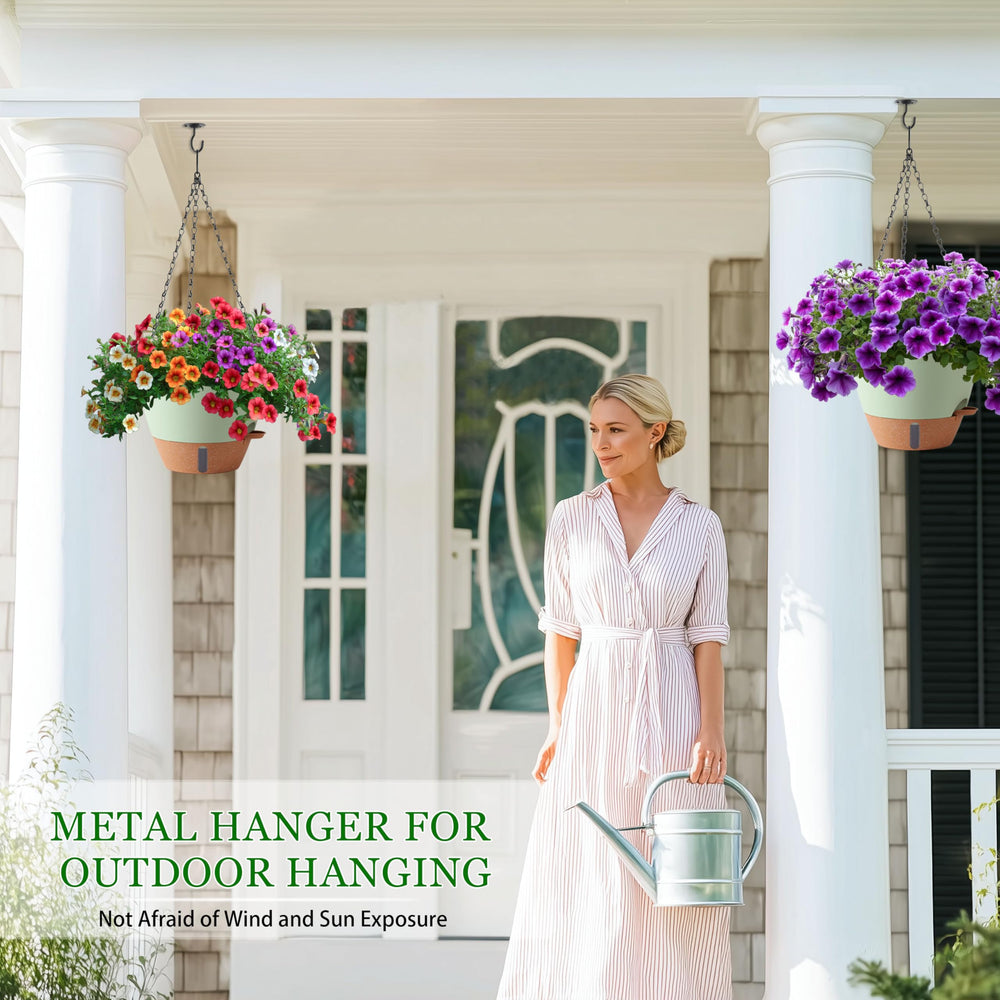 Fielda hanging planters displayed with mature plants