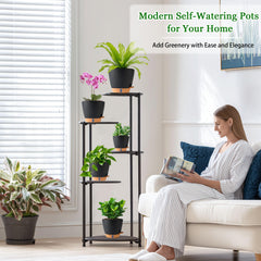Fielda plastic planter with plants in outdoor setting