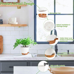 Fielda Self-Watering Pot 7 Inch White on a balcony