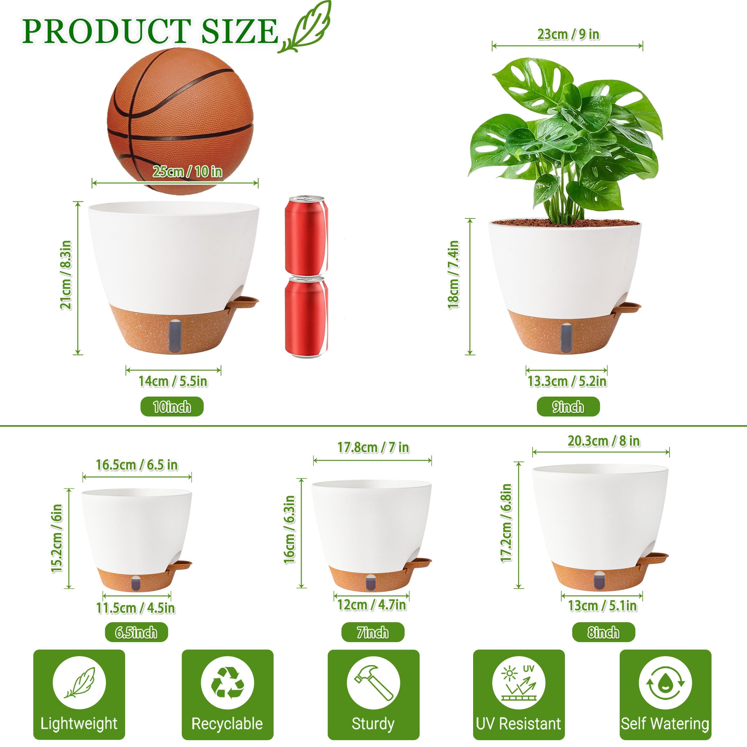 Fielda Self-Watering Pot 8 Inch White with detachable tray