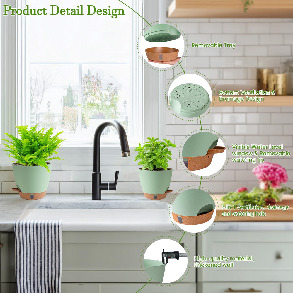 Fielda self watering pots in a garden setting