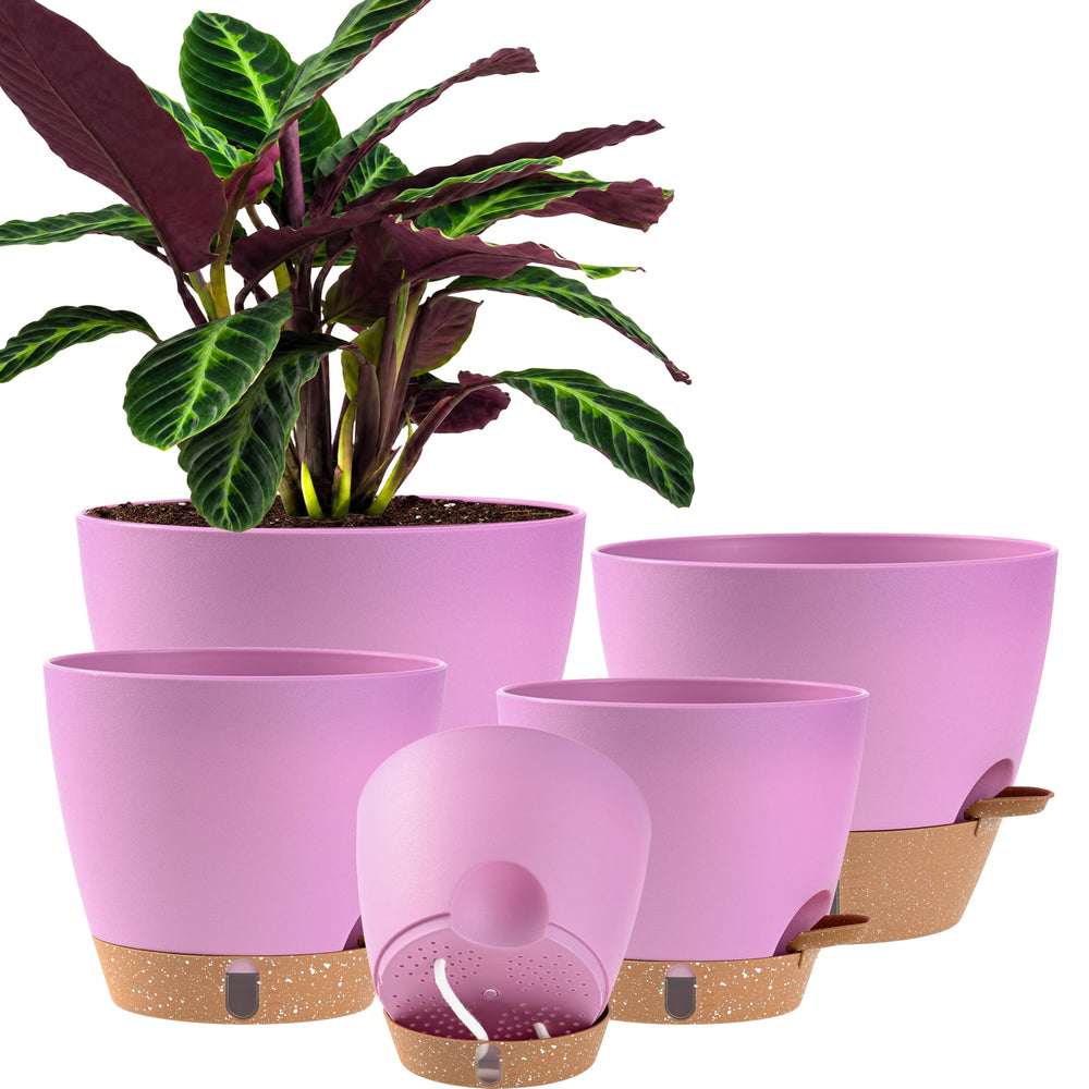 Fielda self-watering pots in pink, 10 inch size front view